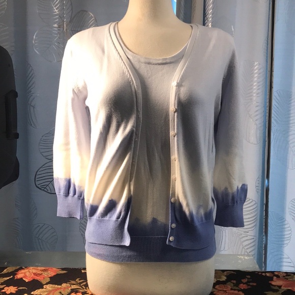 JEANNE PIERRE CARDIGAN TANK COTTON SWEATER SET LRG - Picture 1 of 6